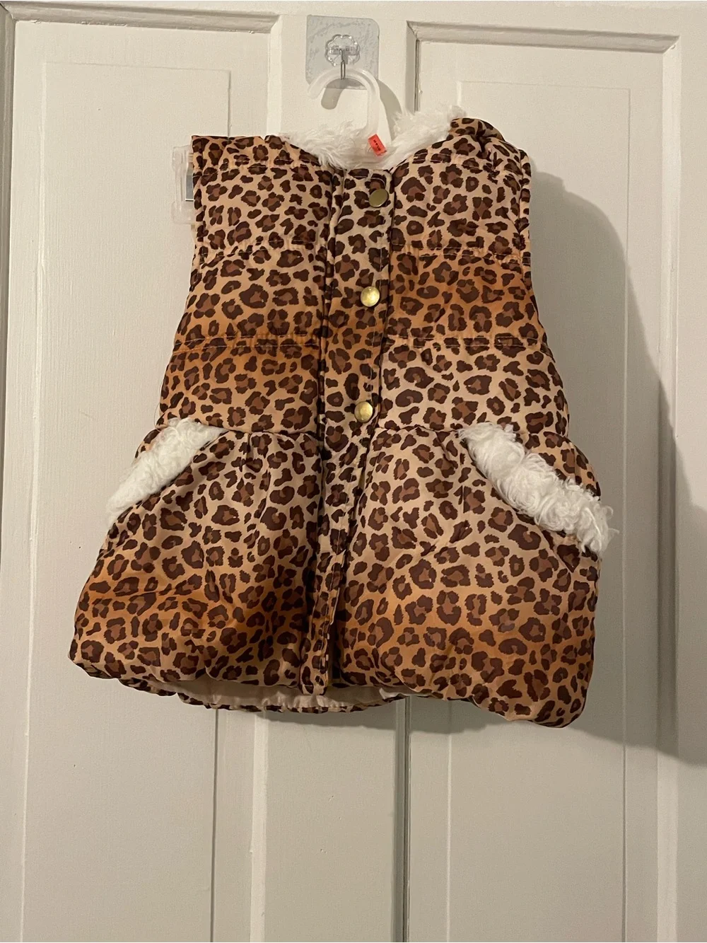 Little Lass Pink Faux Fur Hooded vest with Leopard Accent Size 5